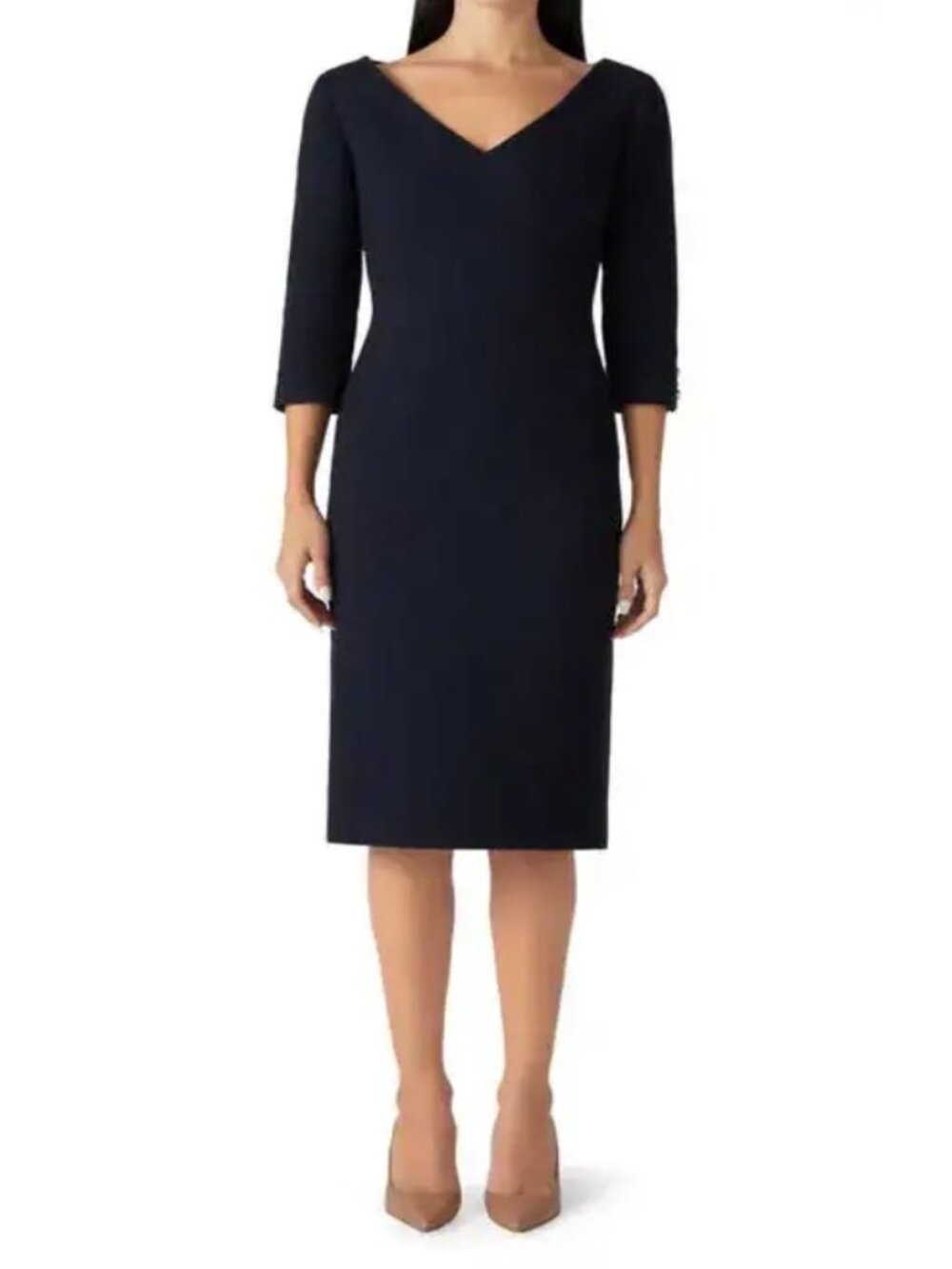 NWOT St John 3/4 Sleeve Mouline Tweed Knit Black Midi Dress. Size 10